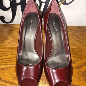 Nine West Wine Patent Peep-Toe Pumps